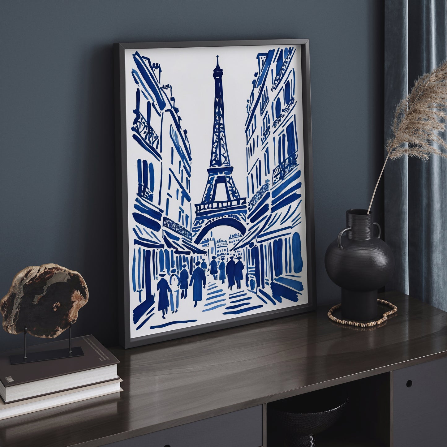 Paris, France Blue Ink Painting Print 2024