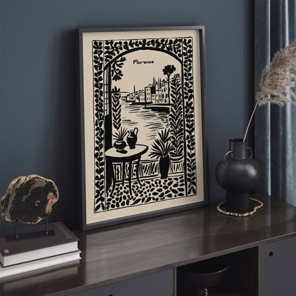 Florence Italy Poster - Black Ink Travel Wall Art Print