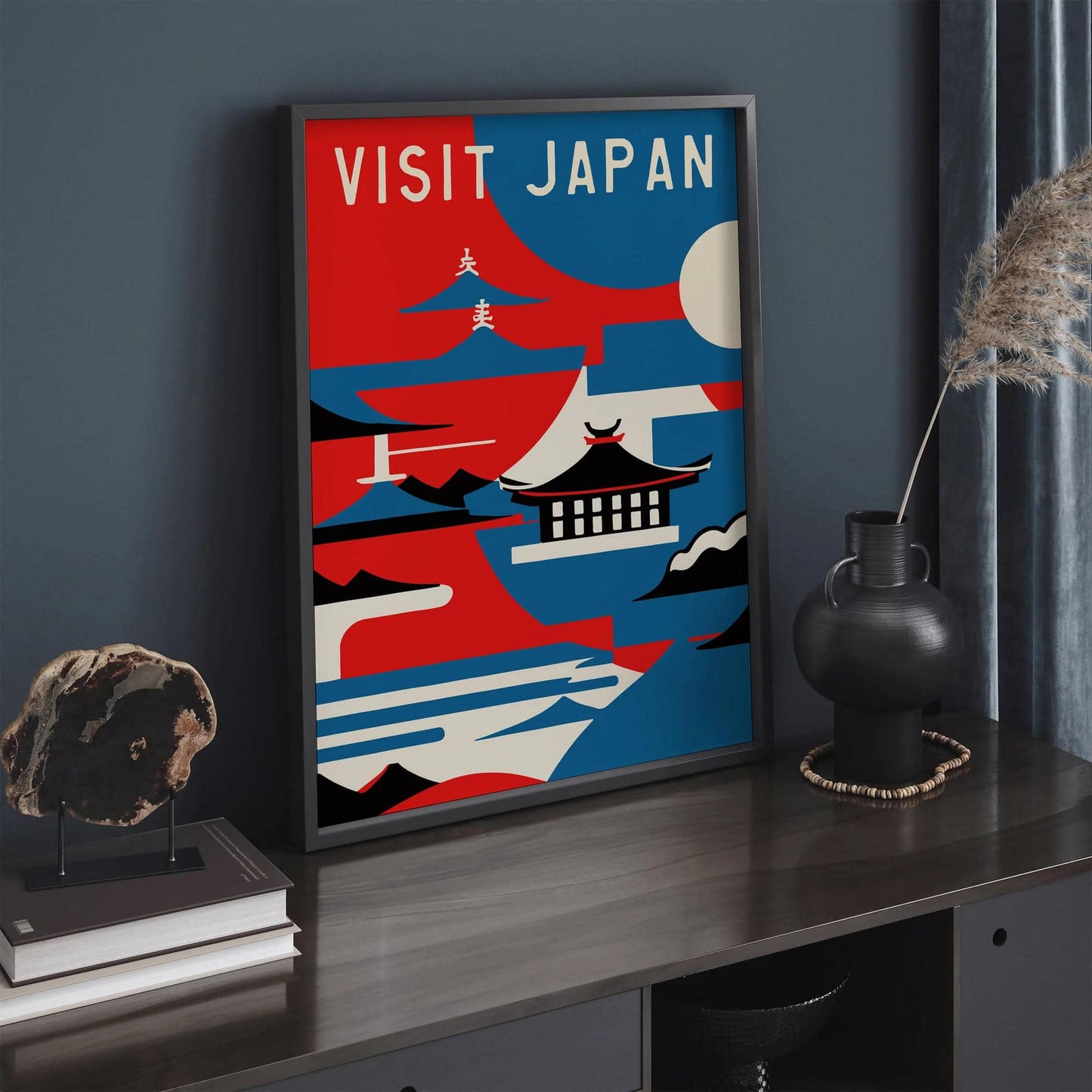 Visit Japan Retro Blue Wall Art