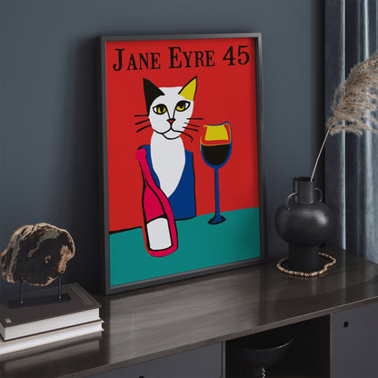 Jane Eyre 45 Vintage Wine Cat Poster