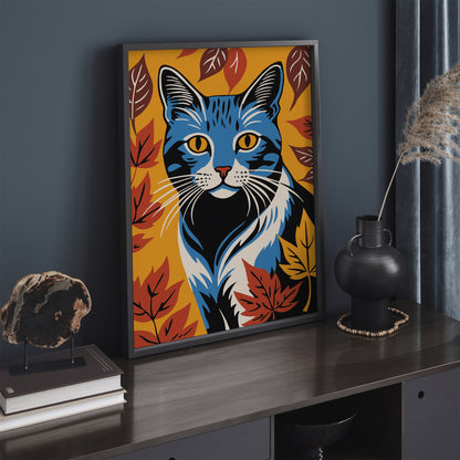 Cat in Leaves Fall Home Decor Art Print