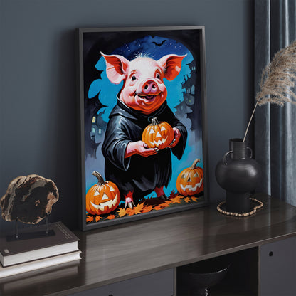 Funny Halloween Pig with Pumpkin Poster