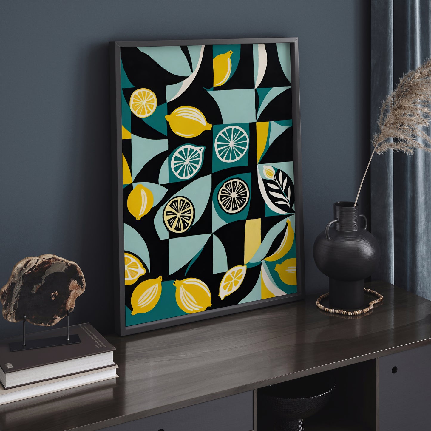 Retro Abstract Lemon Kitchen Wall Art