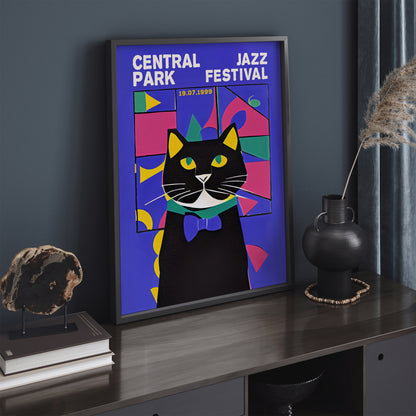 Central Park Jazz Festival Retro Cat Poster