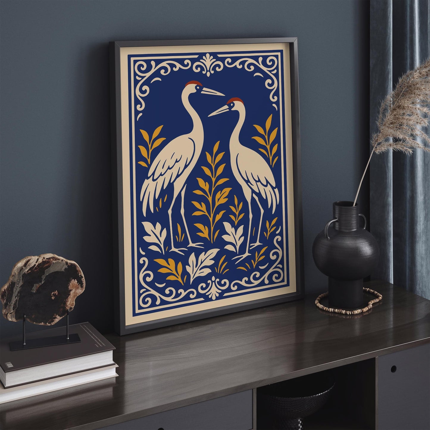 Two Crane Bird Rococo Poster