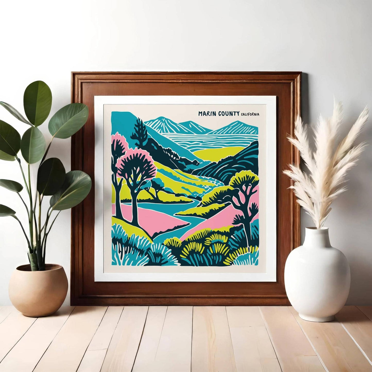 Colorful Marin County California Travel Poster – Square Wall Art Print