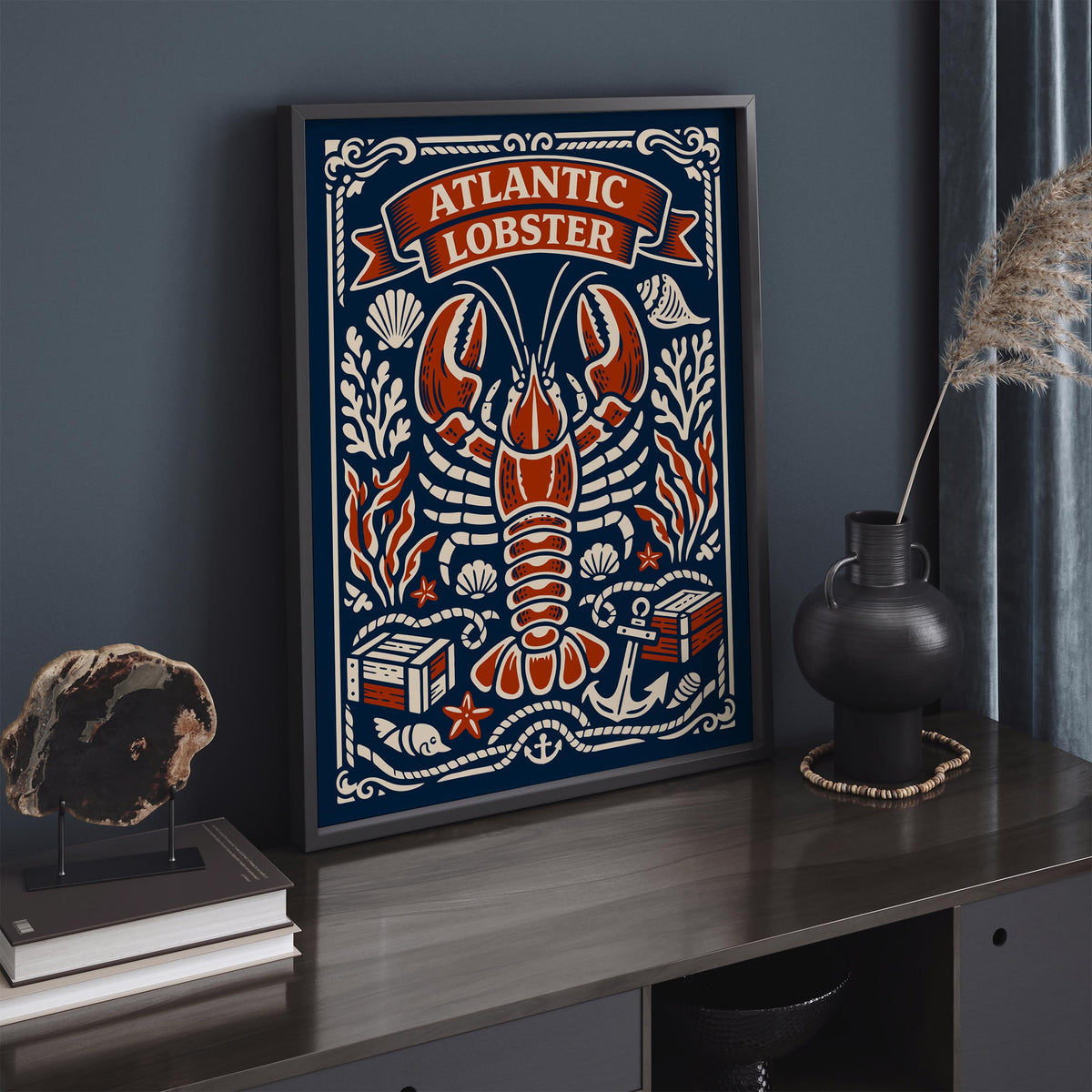 Atlantic Lobster Coastal Art Poster