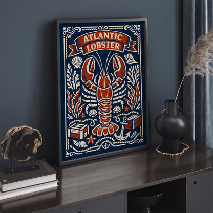 Atlantic Lobster Coastal Art Poster