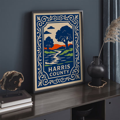 Harris County Travel Poster - Blue Landscape Art Print