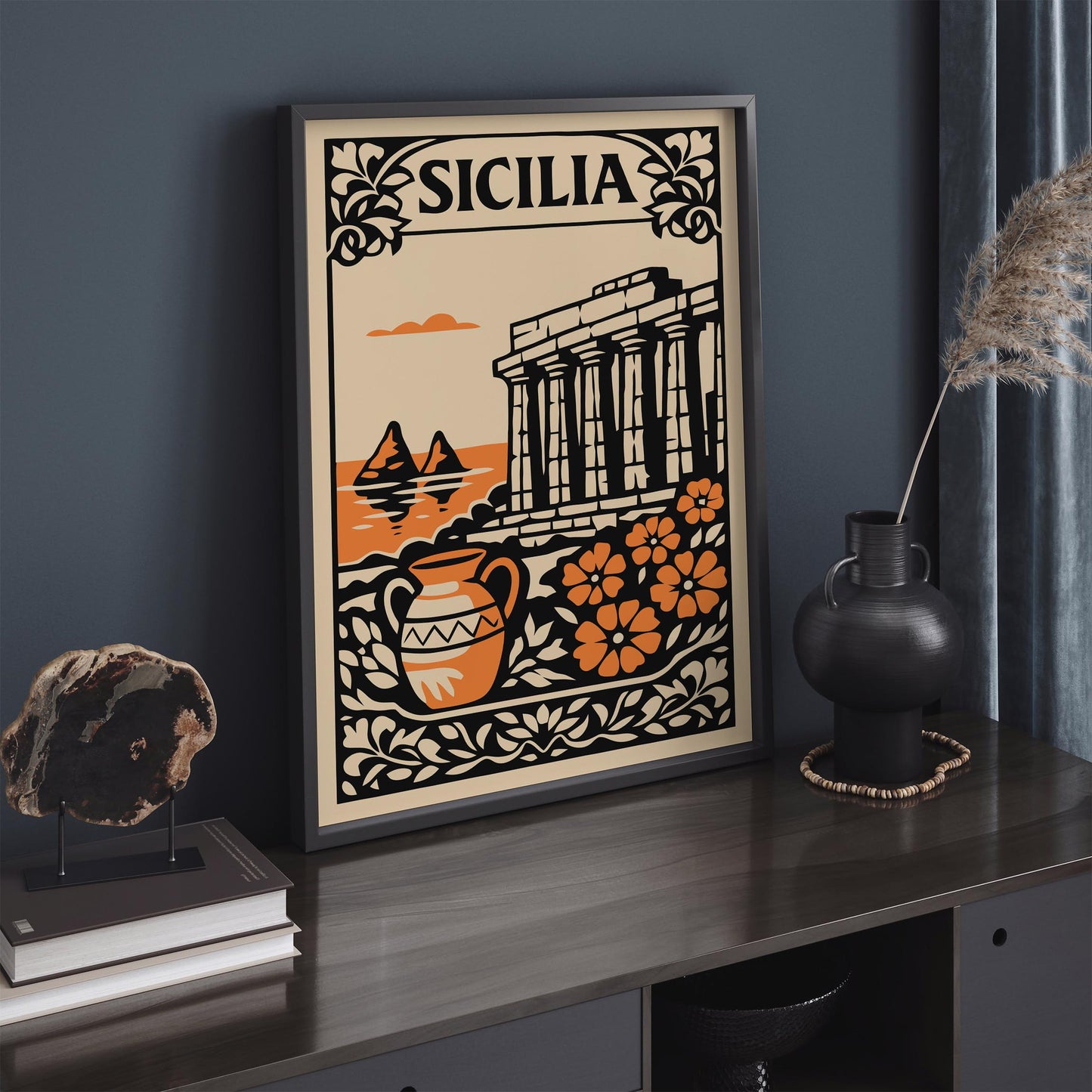 Sicilia Vintage Cityscape Poster