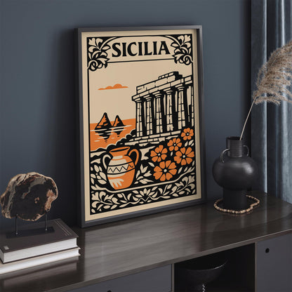 Sicilia Vintage Cityscape Poster