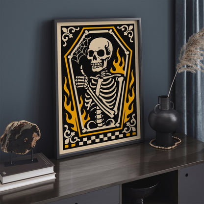 Psychobilly Skeleton Poster - Halloween Home Decor