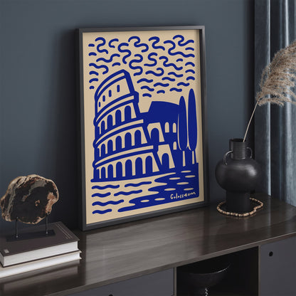 Colosseum Rome Blue Travel Poster