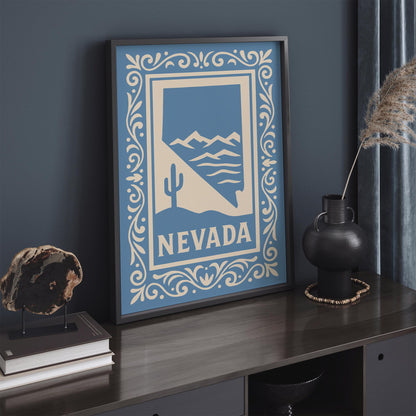 Nevada Travel Poster Icy Blue Wall Art Print