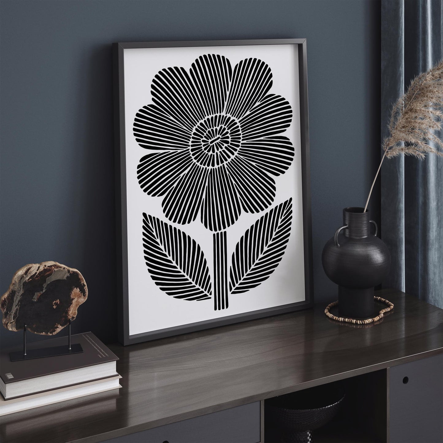 Black & White Big Abstract Flower Poster