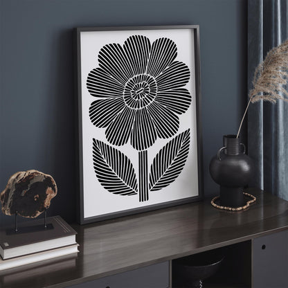 Black & White Big Abstract Flower Poster