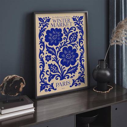 Blue Paris Flower Market Print - Winter Poster
