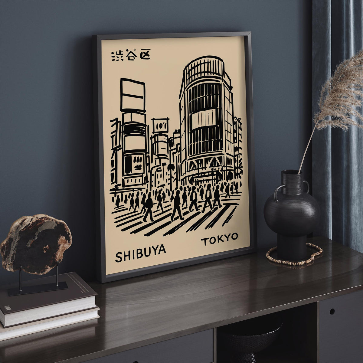 Shibuya Tokyo Black Ink Sketch Art Poster
