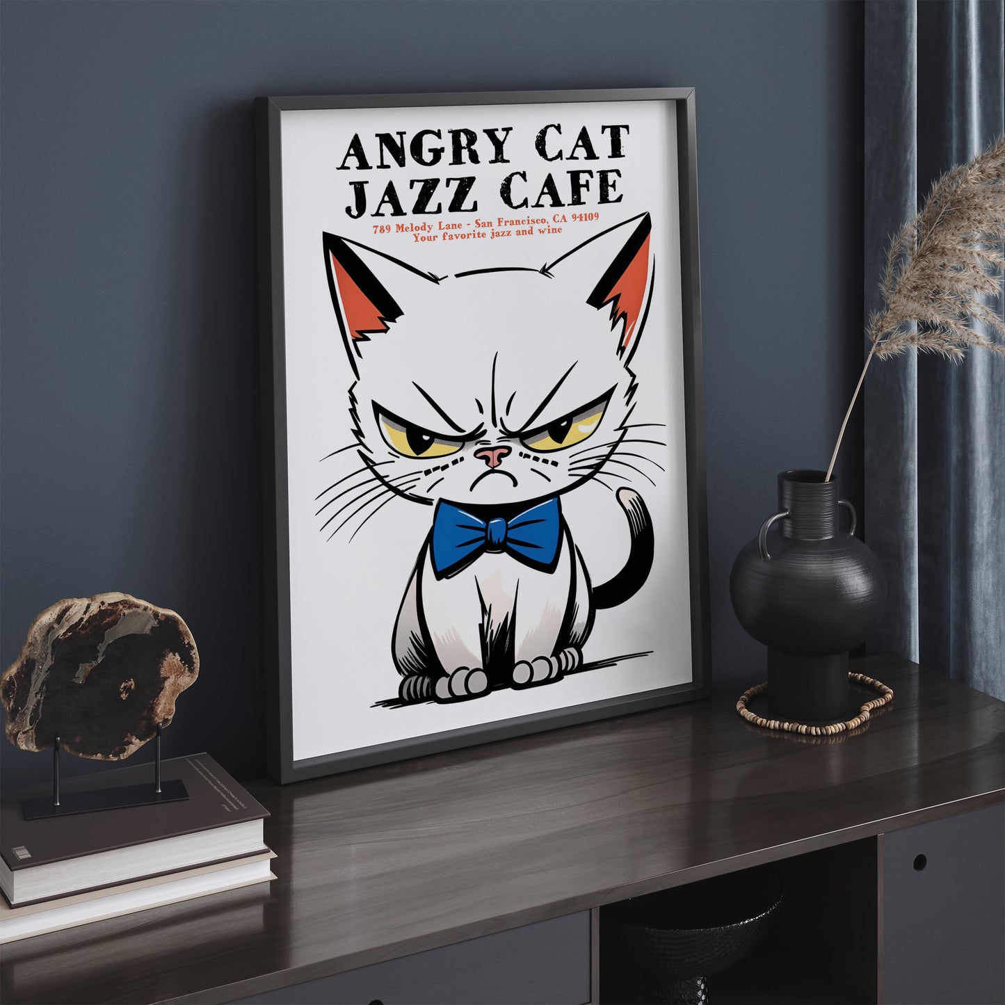 Angry Cat Jazz Cafe Advertising Poster Print