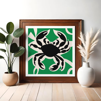 Green Retro Crab Square Print