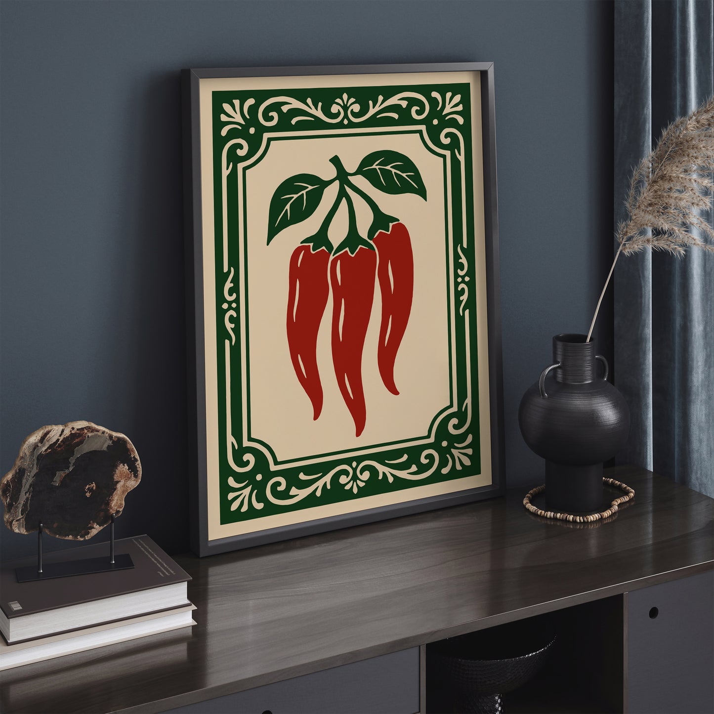 Chilli Peppers Rococo Style Kitchen Wall Art Print