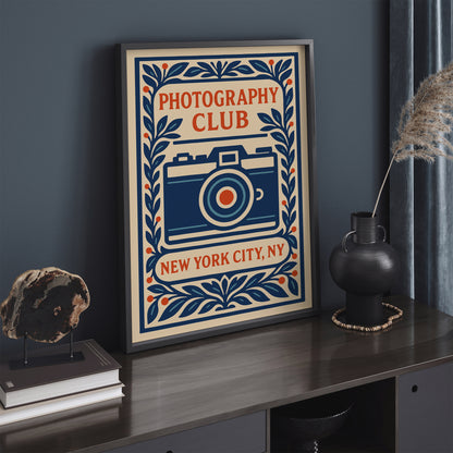 Photography Club NYC Poster – Blue Camera Floral Print
