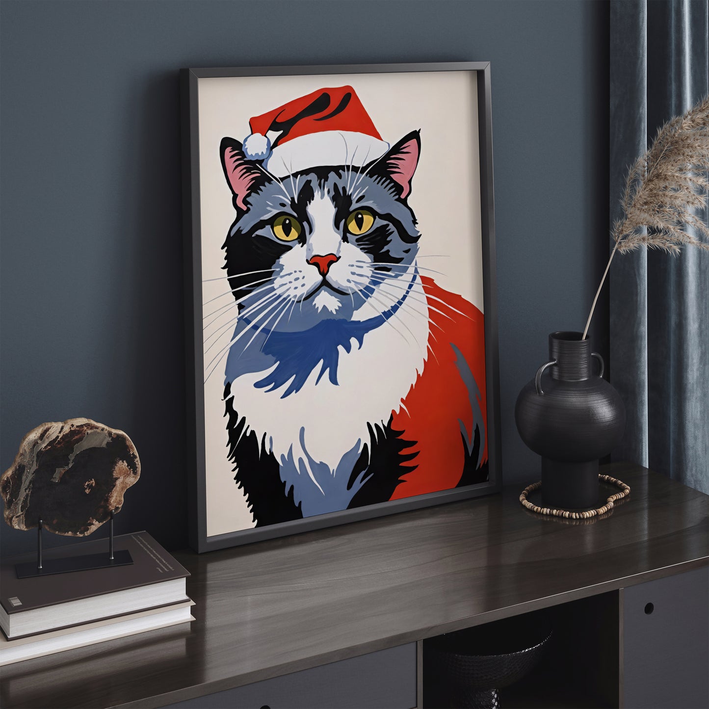 Christmas Cat Santa Wall Art