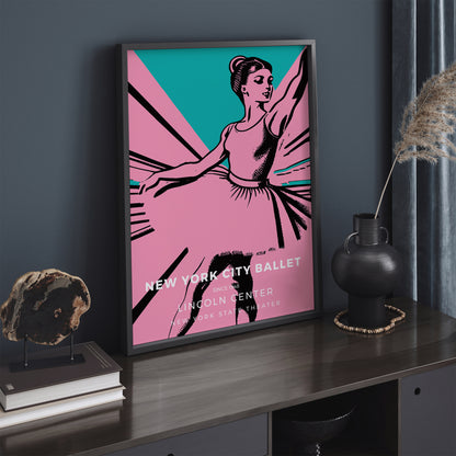Pink Retro Ballet Poster in Pop Art Style
