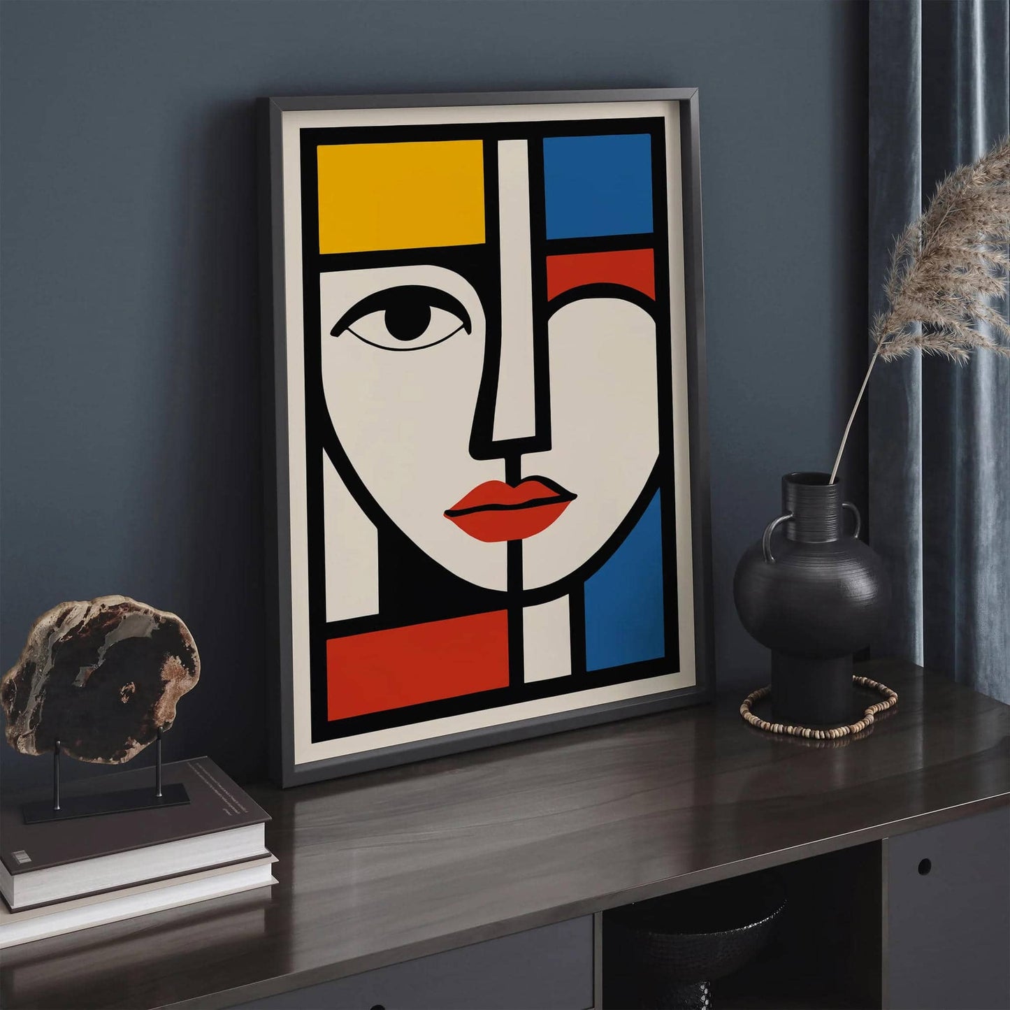 Modern Geometric Woman Face Poster Mondrian Bauhaus Style