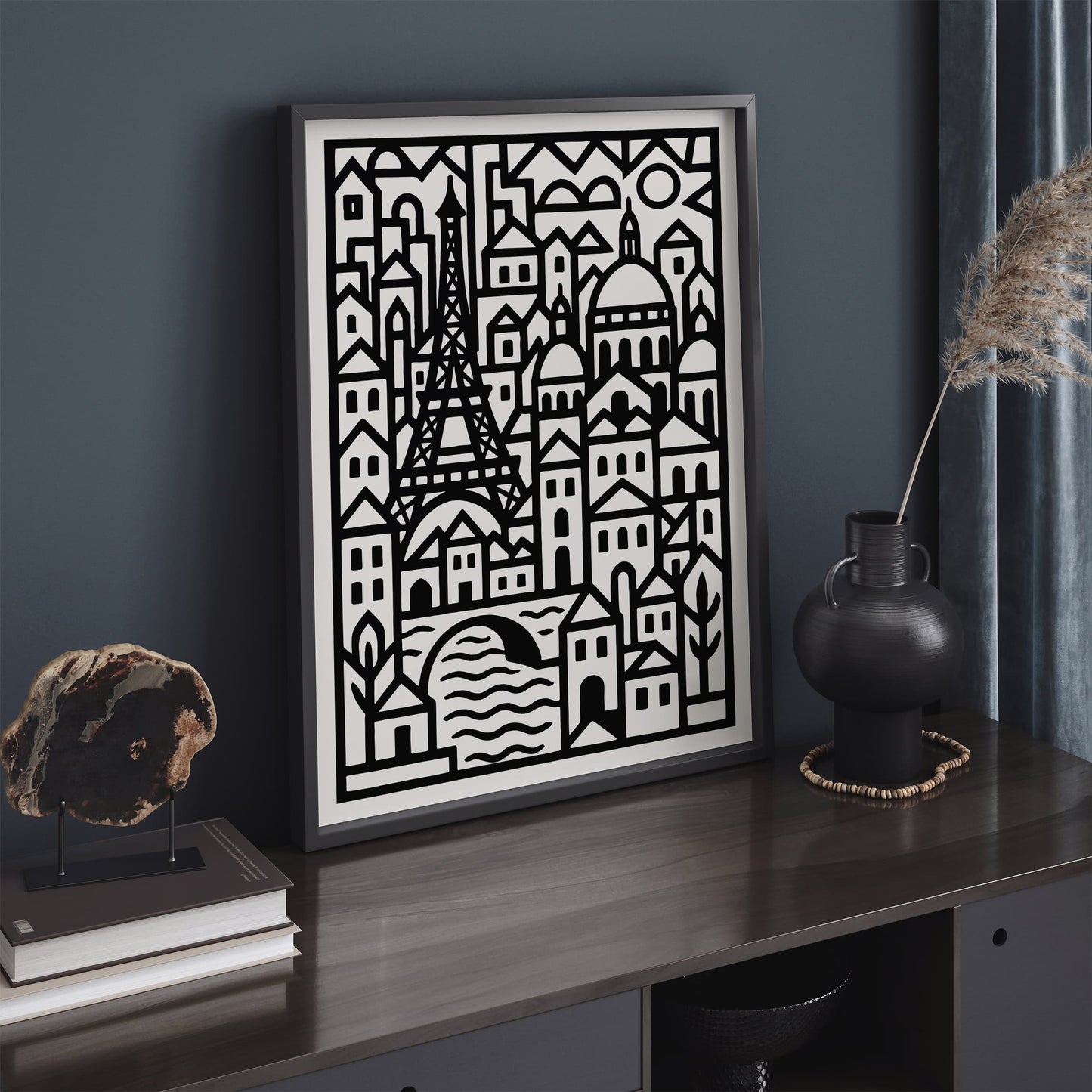Black & White Modern Geometric Paris City Poster