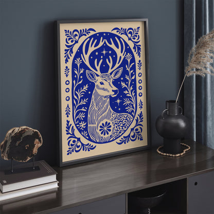 Blue Reindeer Art Poster