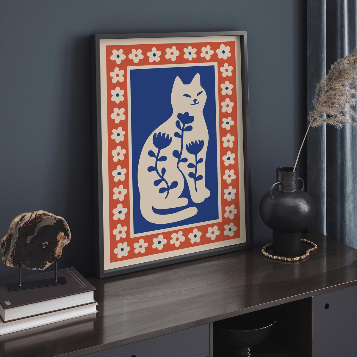 Blue Cat Flower Lover Poster