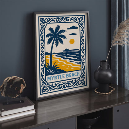 Myrtle Beach Travel Poster - Blue Landscape Art Print