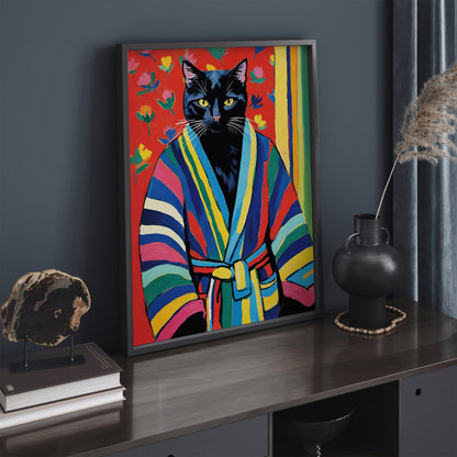 Cat in Bathrobe Floral Poster