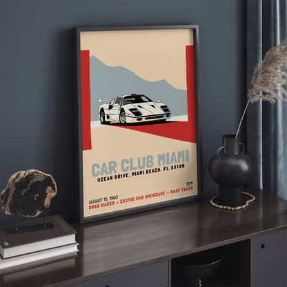 Vintage Miami Car Club Retro Poster