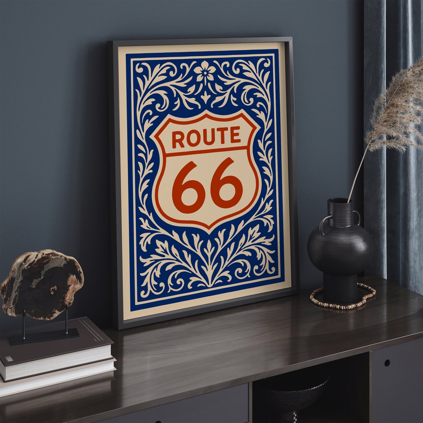Rout 66 Poster - USA Blue and Red Art Print