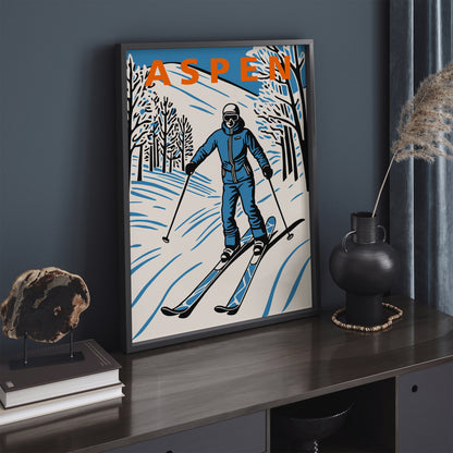 Aspen Skiing Travel Poster