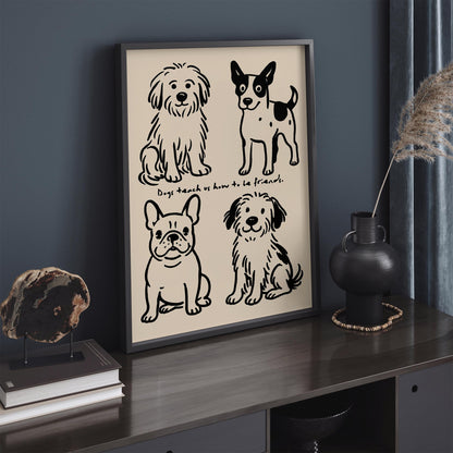 Funny Black Ink Dog Poster - Cute Dogs Wall Art Print