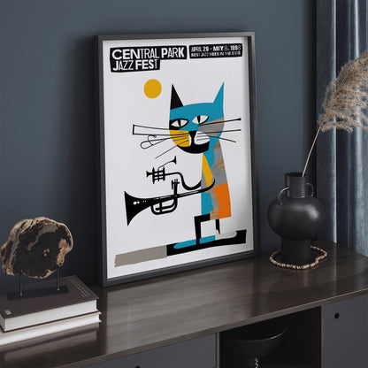 Funny Cat Retro Music Poster