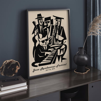 Jazz Randezvous Festival Poster - Funny Cat Musician & His Band Print