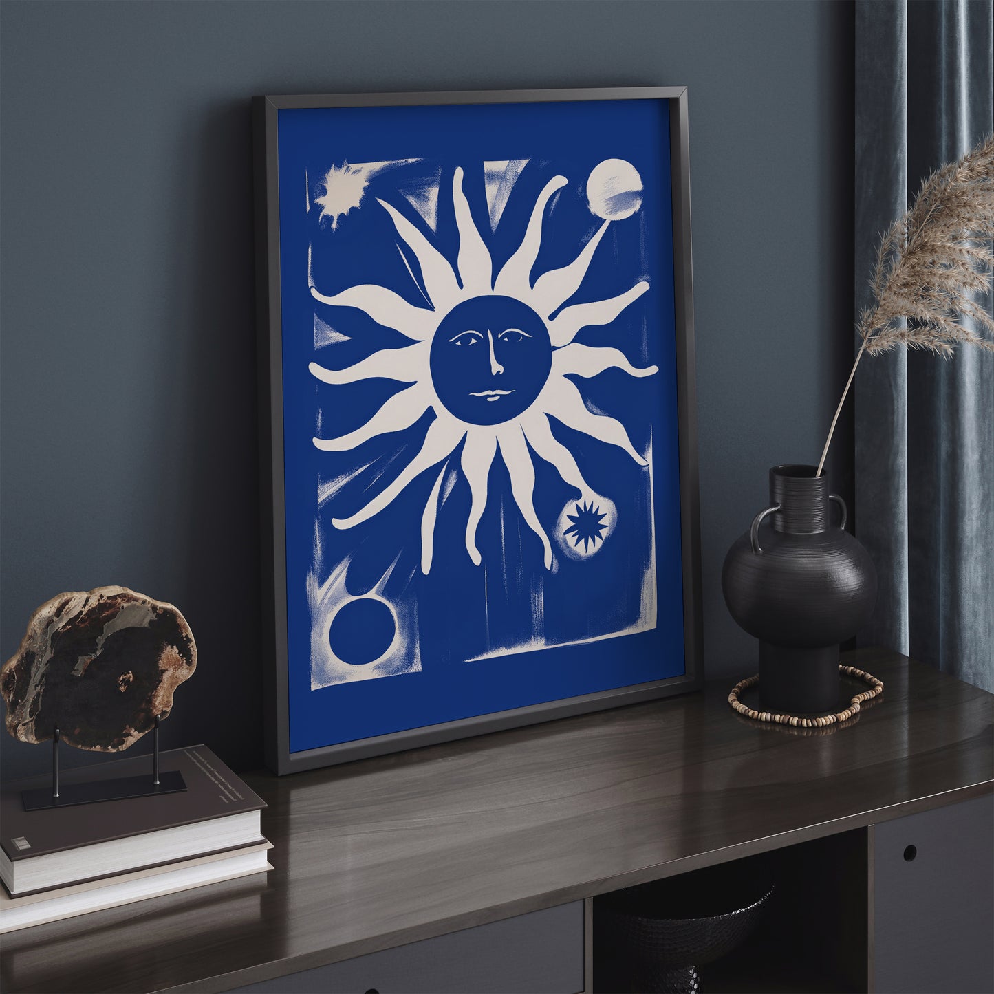 Indigo Blue Moody Sun Wall Art Print