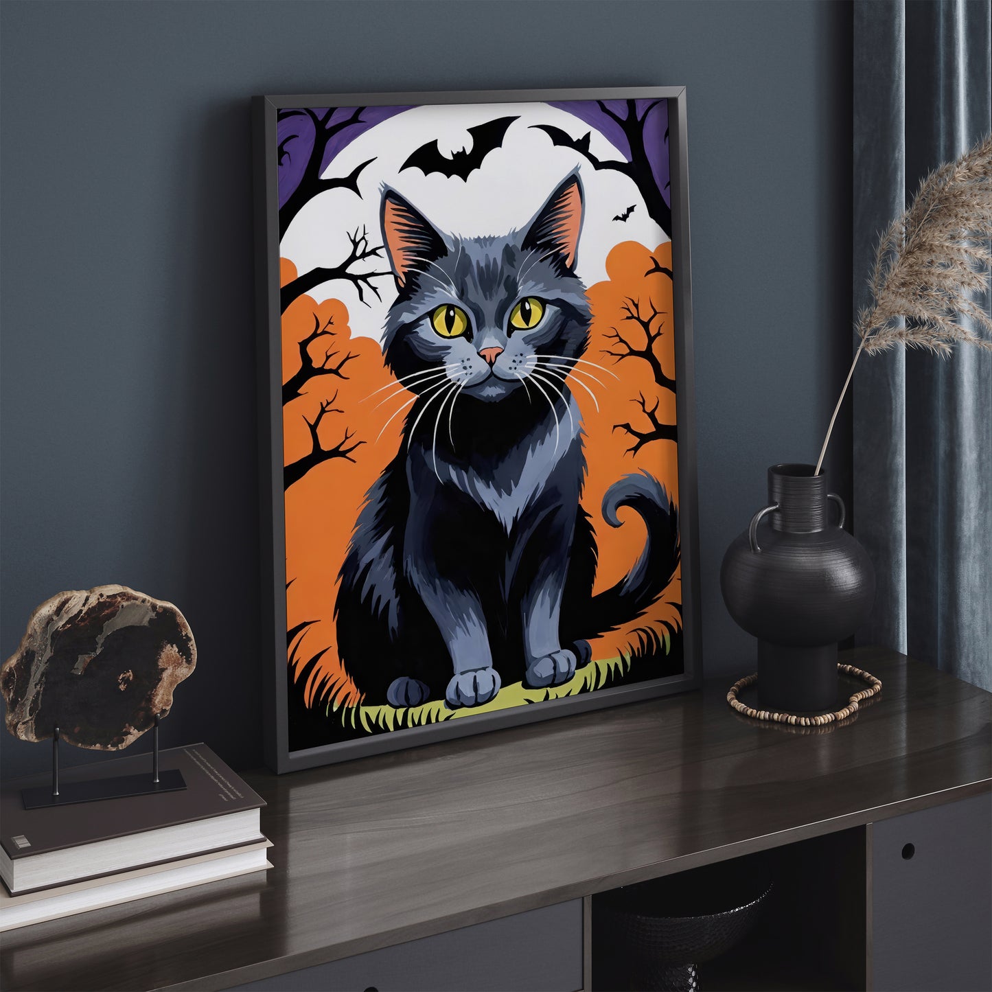 Black Cat Halloween Art Print 2024