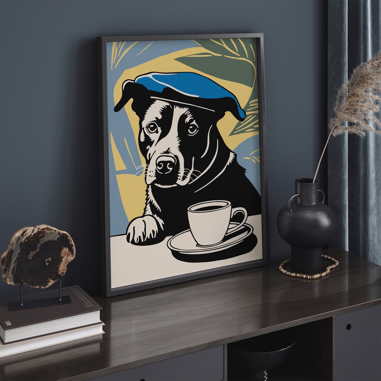 Dog with Black Coffee Retro Poster