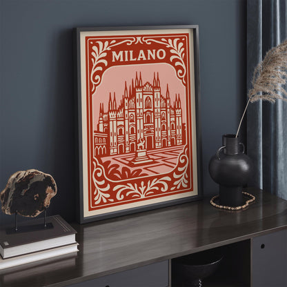Milano Italy Poster - Red Cityscape Wall Art Print 2026