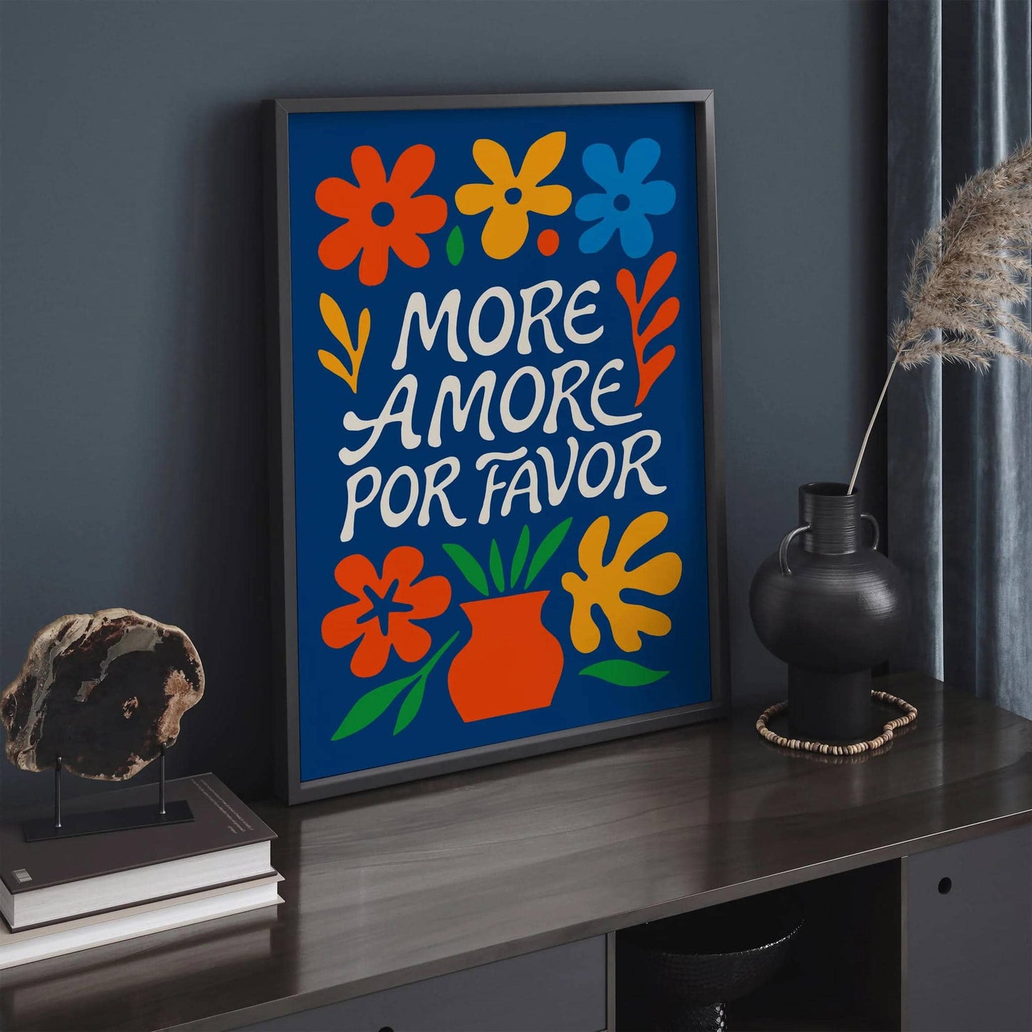 More Amore Por Favor Blue Typography Art Print