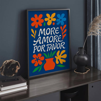 More Amore Por Favor Blue Typography Art Print