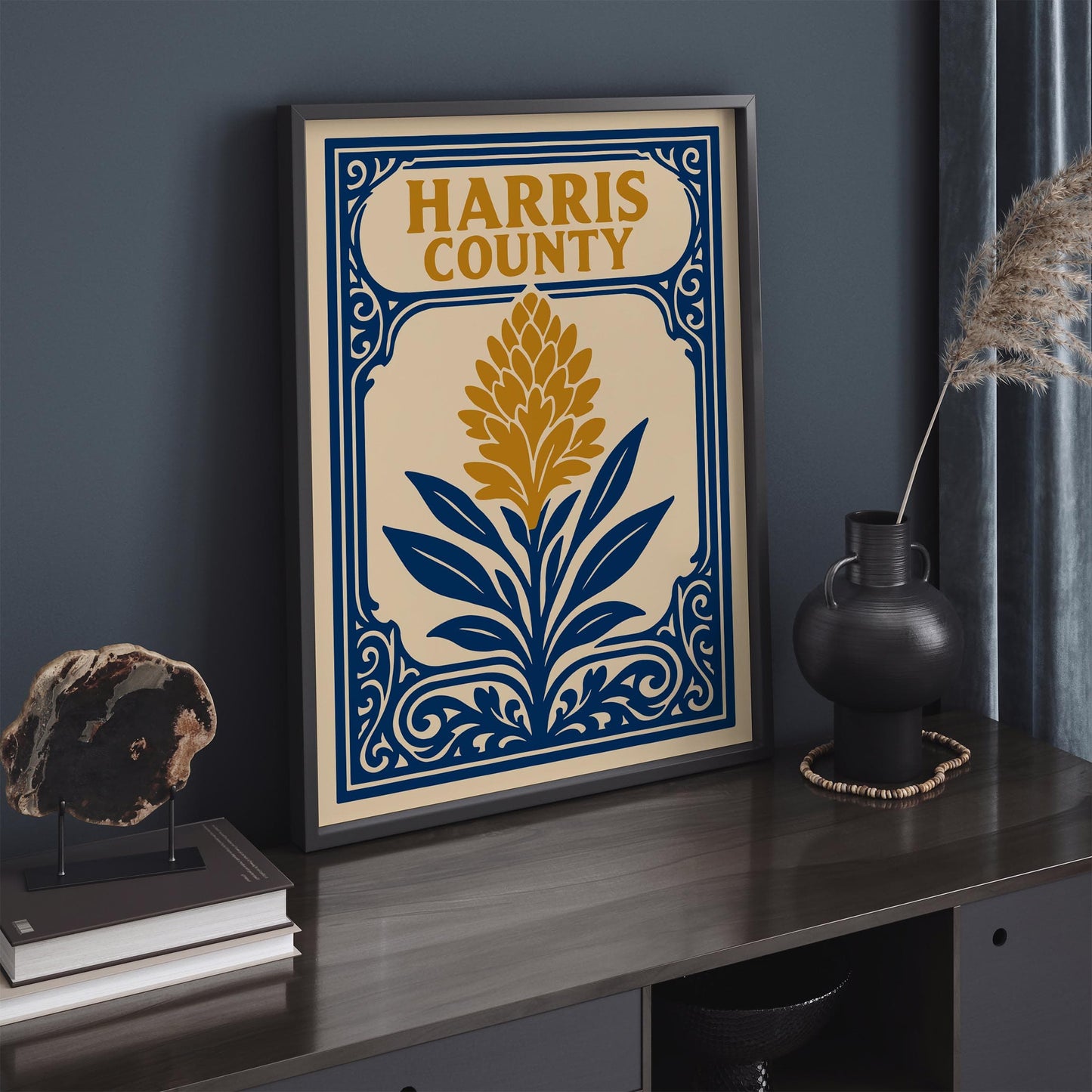 Harris County Poster with Rococo Flower Art Print