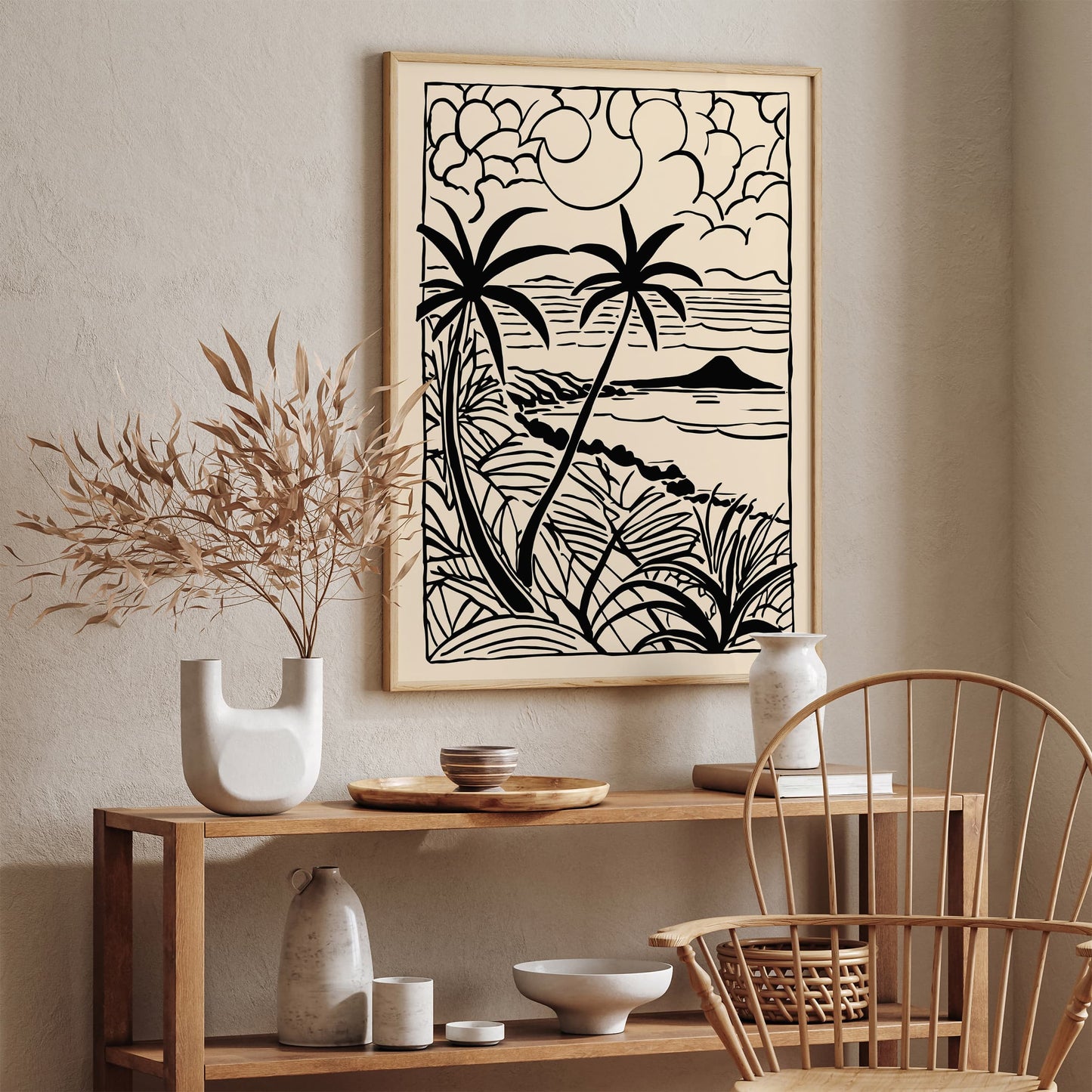 Black Ink Minimalist Tropical Landscape Poster