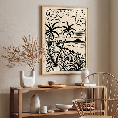 Black Ink Minimalist Tropical Landscape Poster