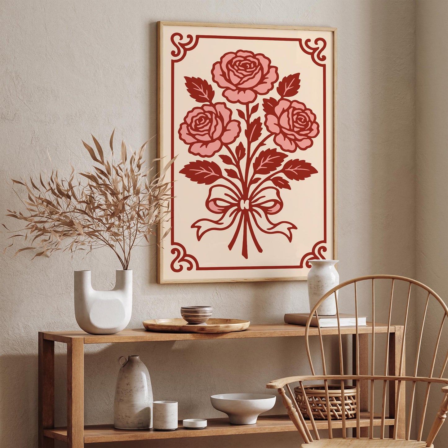 French Rococo Roses Art Print, Vintage Floral Wall Art